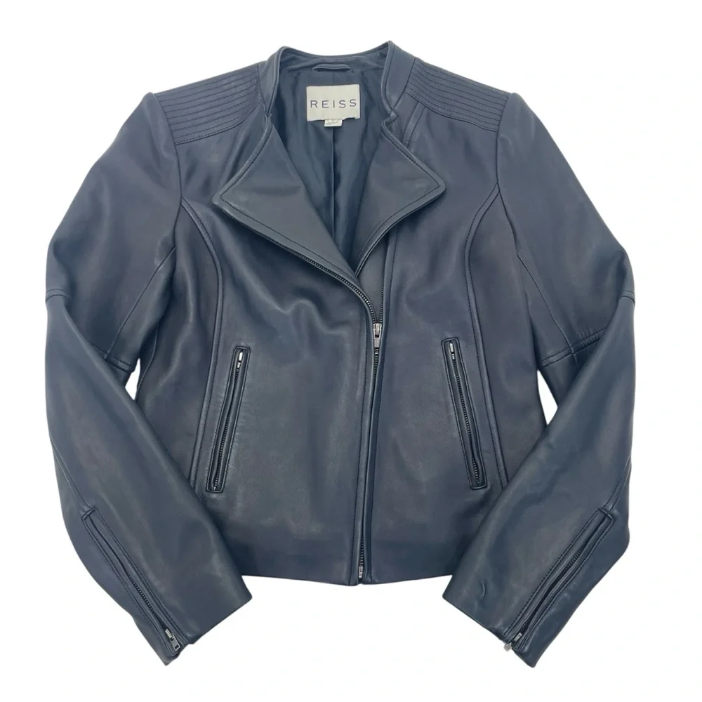 Reiss Lambskin Leather Jacket Medium Black - Picture 9 of 16